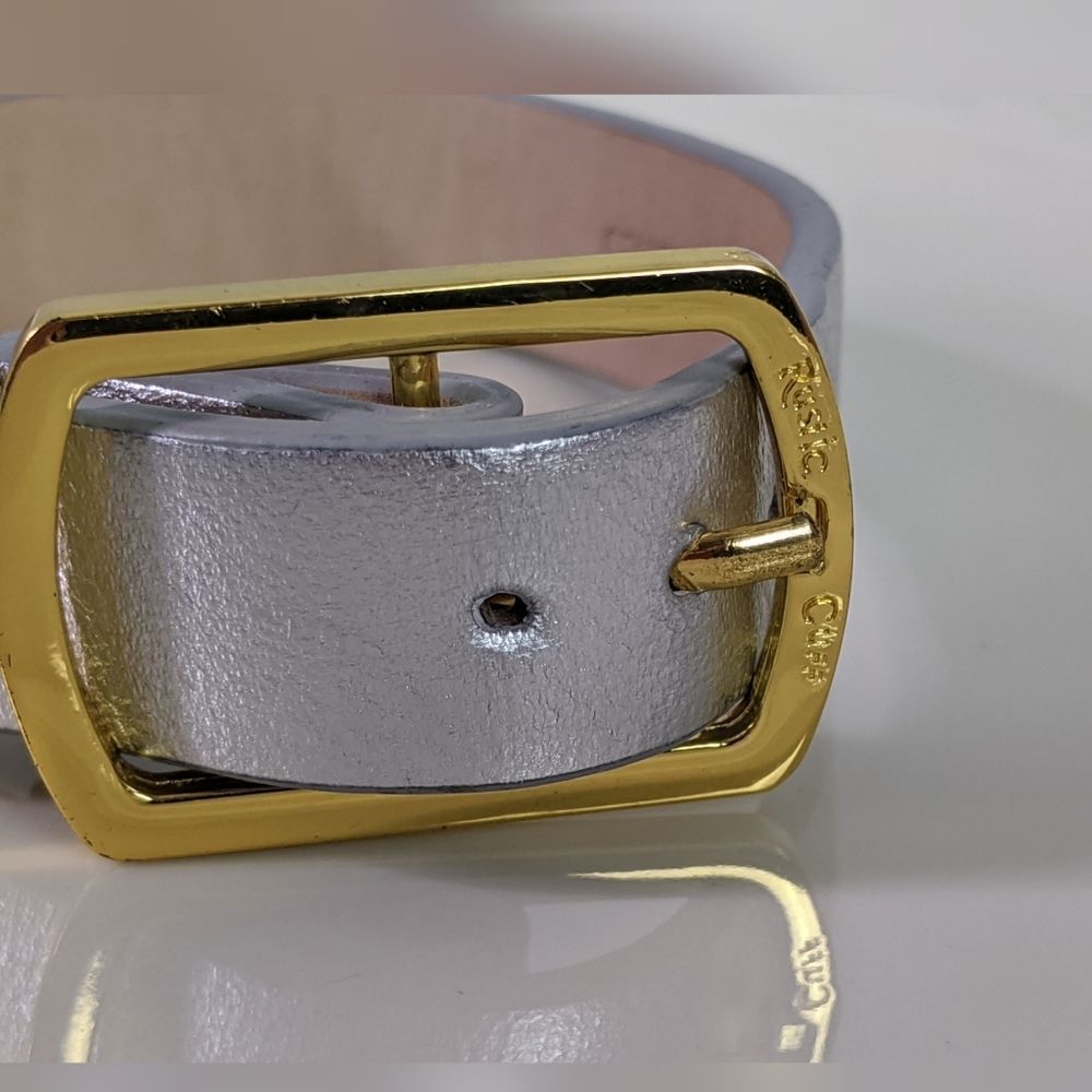 Rustic Cuff Silver Metallic Leather Gold Buckles - image 2